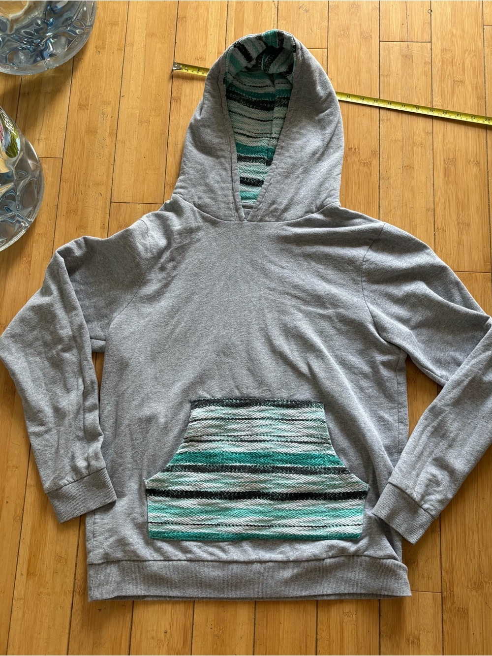 Senor Lopez Eco Hoodie Mens Large Gray Mint Teal Mexican Baja Surf Pullover